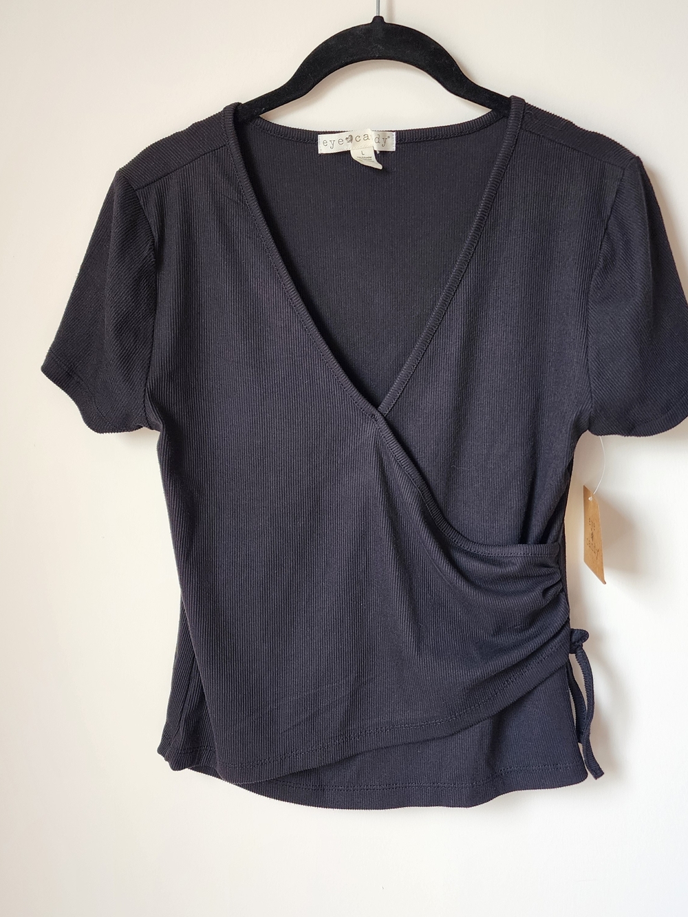 Eye Candy Black Side-Tie Wrap Short Sleeve Top